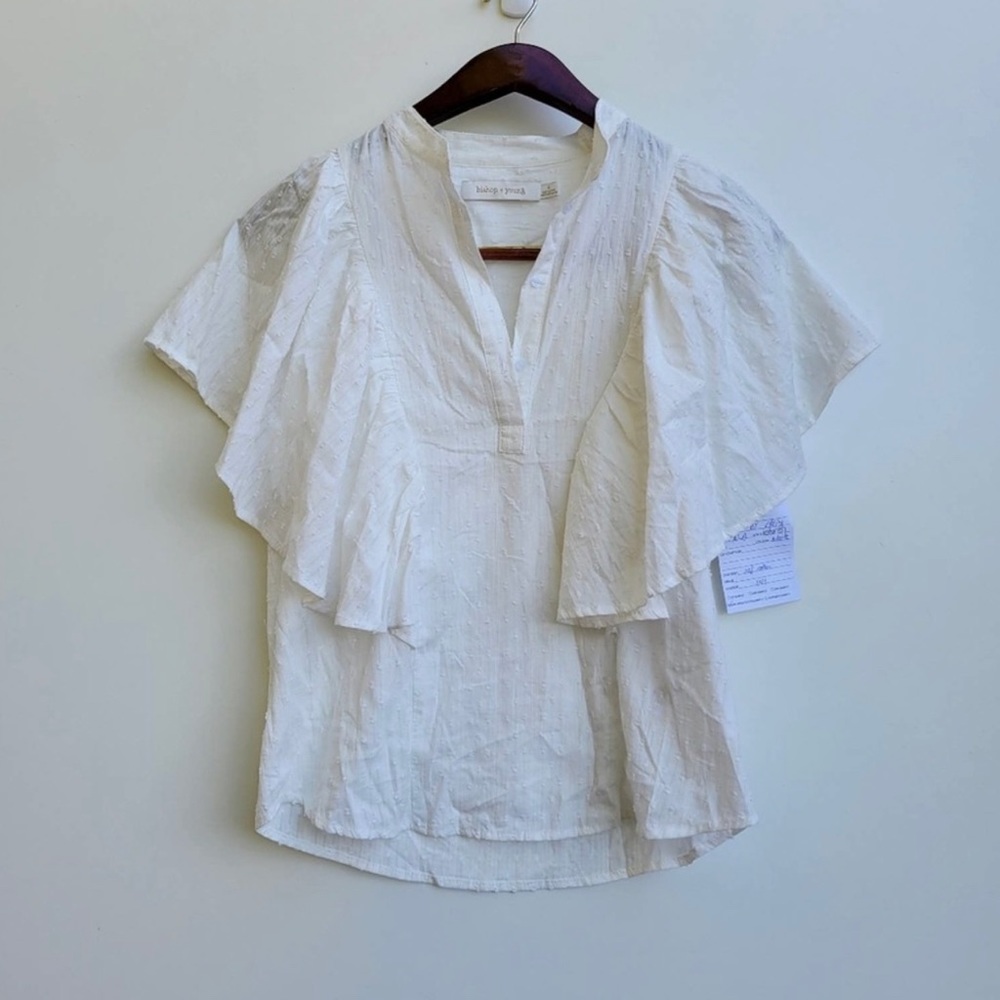 NWT Anthropologie Bishop + Young Ecru Ruffle Sleeve Top